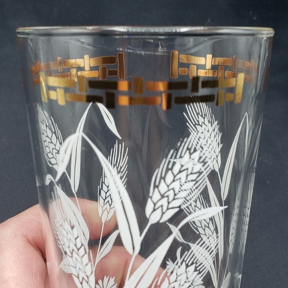 Vintage MCM Hazel Atlas 9 Gold with White wheat Tumblers - Picture 6 of 7